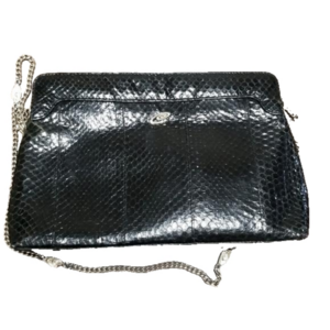Esteve Vintage Snakeskin Clutch Shoulder Purse Black Small